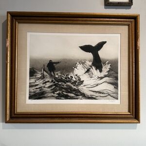 Jack Coughlin Signed Etching Going On the Whale 1977 Framed